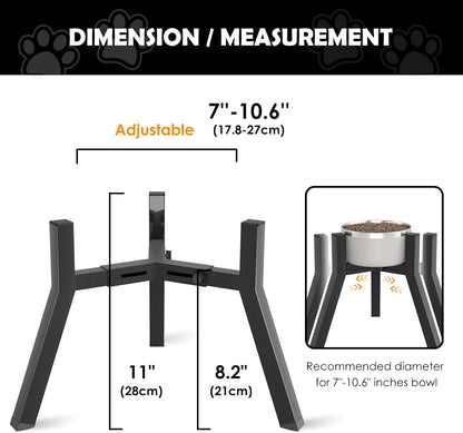 Adjustable Dog Bowl Stand, Tall Elevated Feeder for 7-10.6" Bowls, Metal Single Raised Holder, 11" Tall (Bowl Not Included)