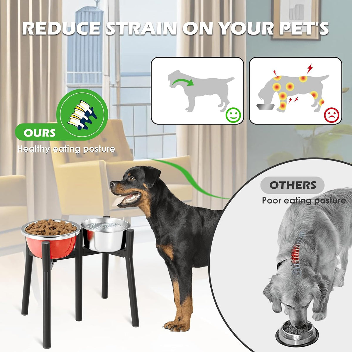 Adjustable Dog Bowl Stand, Tall Elevated Feeder for 7-10.6" Bowls, Metal Single Raised Holder, 11" Tall (Bowl Not Included)