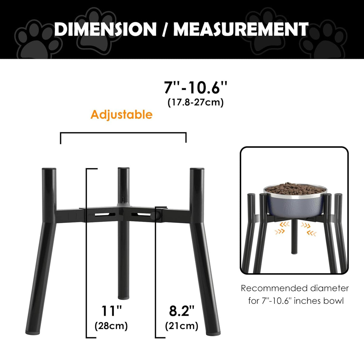 Adjustable Dog Bowl Stand, Tall Elevated Feeder for 7-10.6" Bowls, Metal Single Raised Holder, 11" Tall (Bowl Not Included)