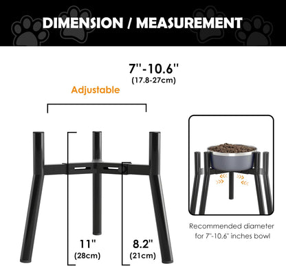 Adjustable Dog Bowl Stand, Tall Elevated Feeder for 7-10.6" Bowls, Metal Single Raised Holder, 11" Tall (Bowl Not Included)