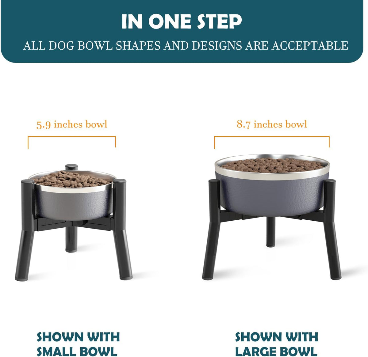 Adjustable Dog Bowl Stand, Tall Elevated Feeder for 7-10.6" Bowls, Metal Single Raised Holder, 11" Tall (Bowl Not Included)