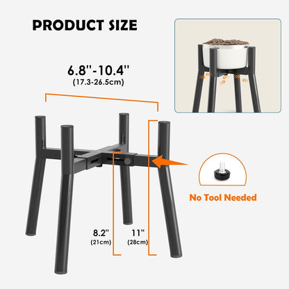 Adjustable Dog Bowl Stand, Tall Elevated Feeder for 7-10.6" Bowls, Metal Single Raised Holder, 11" Tall (Bowl Not Included)