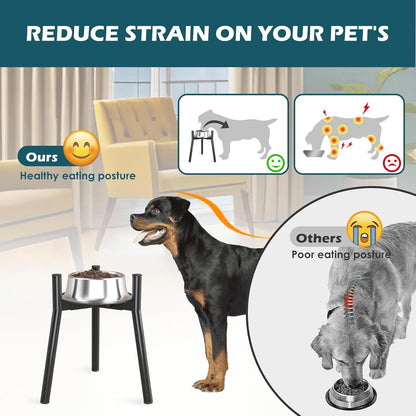 Adjustable Dog Bowl Stand, Tall Elevated Feeder for 7-10.6" Bowls, Metal Single Raised Holder, 11" Tall (Bowl Not Included)