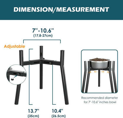 Adjustable Dog Bowl Stand, Tall Elevated Feeder for 7-10.6" Bowls, Metal Single Raised Holder, 11" Tall (Bowl Not Included)