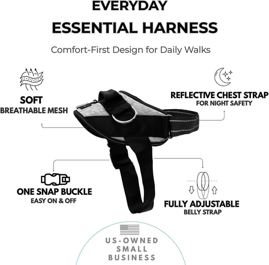 Essential Dog Harness, No-Pull Pet Vest (Oceanic Blue,S) | 3 Leash Clips, Easy On, No-Choke, Reflective, Adjustable Fit, Padded Comfort, Control Handle, For Small, Medium & Large Dogs