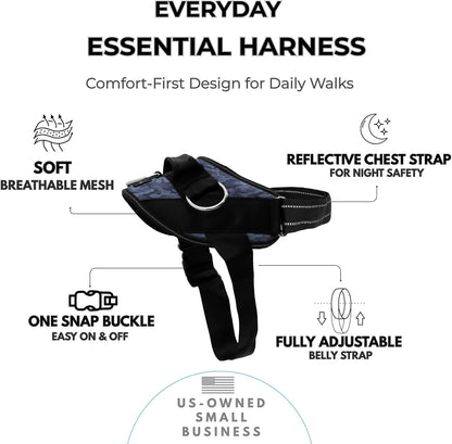 Essential Dog Harness, No-Pull Pet Vest (Oceanic Blue,S) | 3 Leash Clips, Easy On, No-Choke, Reflective, Adjustable Fit, Padded Comfort, Control Handle, For Small, Medium & Large Dogs
