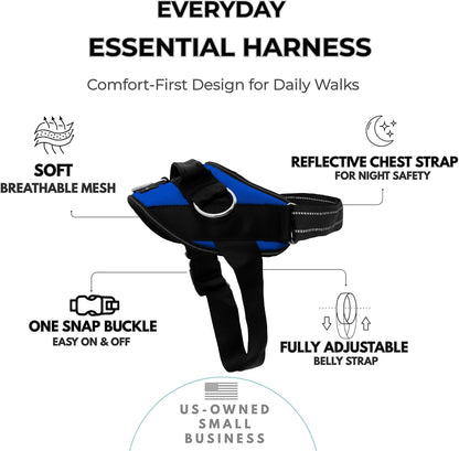 Essential Dog Harness, No-Pull Pet Vest (Oceanic Blue,S) | 3 Leash Clips, Easy On, No-Choke, Reflective, Adjustable Fit, Padded Comfort, Control Handle, For Small, Medium & Large Dogs