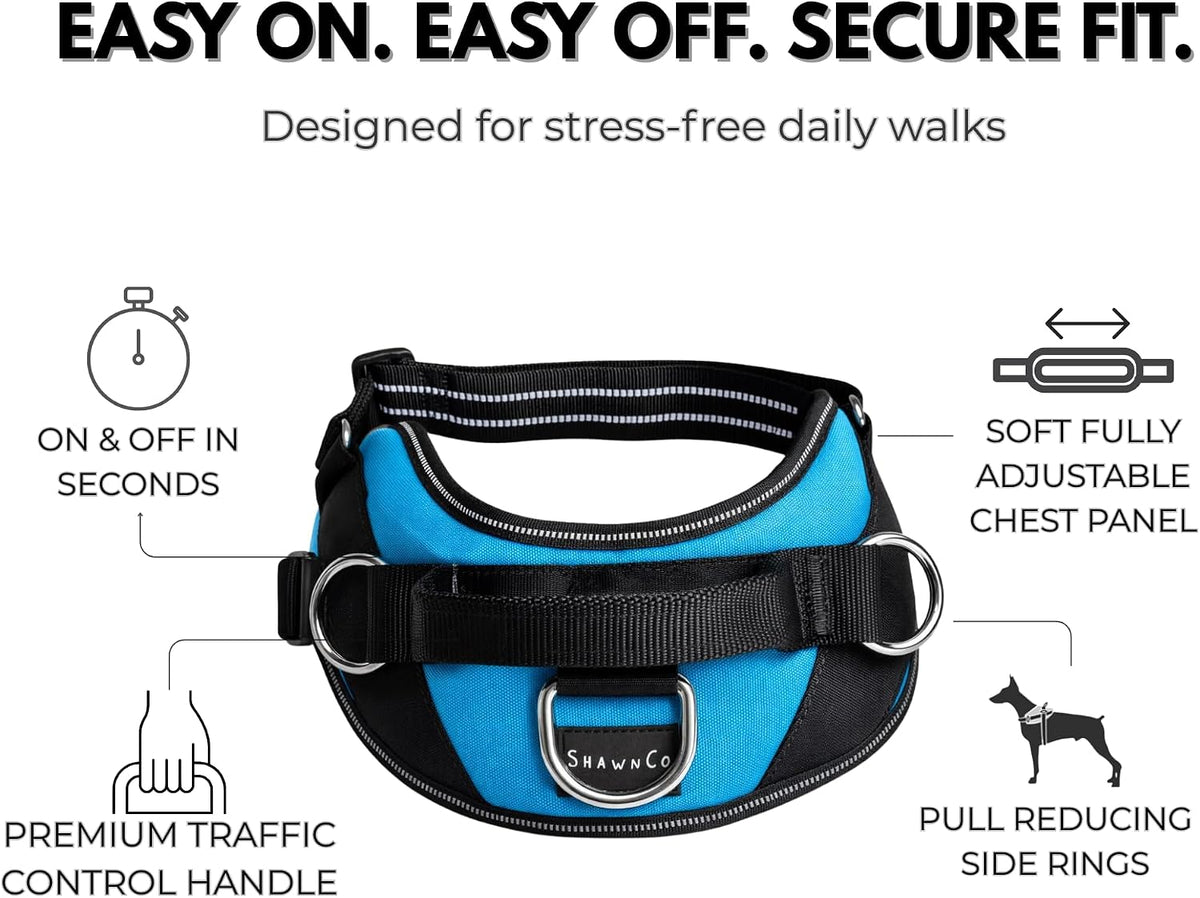 Essential Dog Harness, No-Pull Pet Vest (Oceanic Blue,S) | 3 Leash Clips, Easy On, No-Choke, Reflective, Adjustable Fit, Padded Comfort, Control Handle, For Small, Medium & Large Dogs