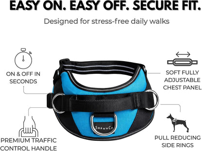 Essential Dog Harness, No-Pull Pet Vest (Oceanic Blue,S) | 3 Leash Clips, Easy On, No-Choke, Reflective, Adjustable Fit, Padded Comfort, Control Handle, For Small, Medium & Large Dogs