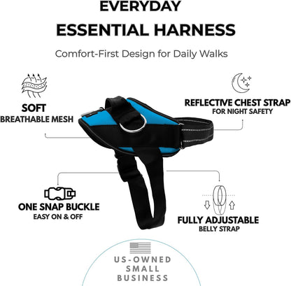 Essential Dog Harness, No-Pull Pet Vest (Oceanic Blue,S) | 3 Leash Clips, Easy On, No-Choke, Reflective, Adjustable Fit, Padded Comfort, Control Handle, For Small, Medium & Large Dogs