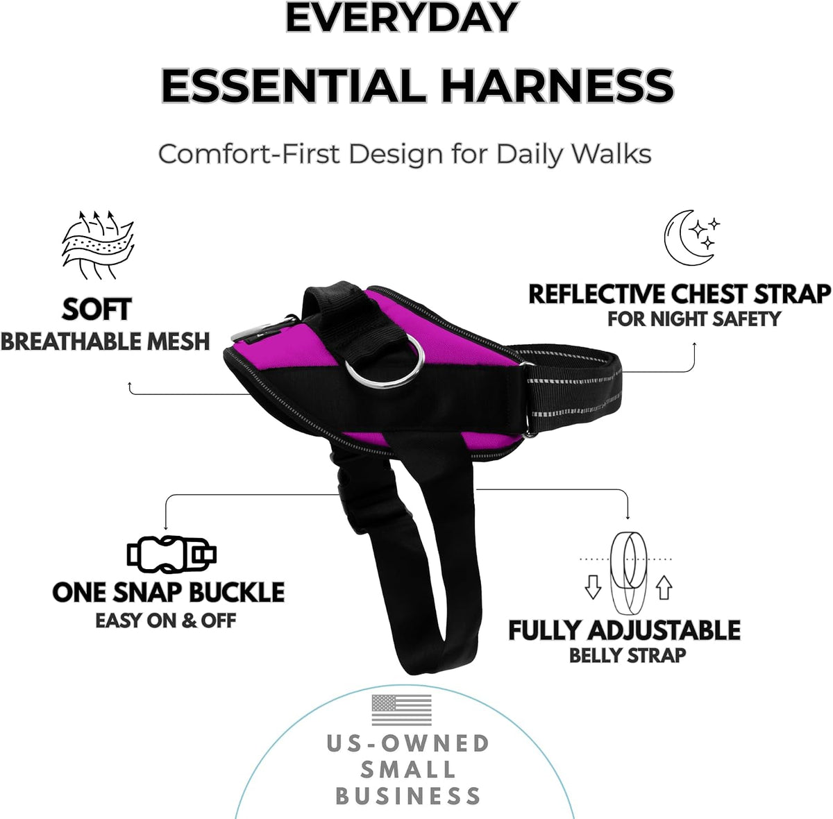 Essential Dog Harness, No-Pull Pet Vest (Oceanic Blue,S) | 3 Leash Clips, Easy On, No-Choke, Reflective, Adjustable Fit, Padded Comfort, Control Handle, For Small, Medium & Large Dogs