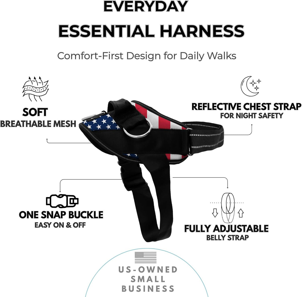 Essential Dog Harness, No-Pull Pet Vest (Oceanic Blue,S) | 3 Leash Clips, Easy On, No-Choke, Reflective, Adjustable Fit, Padded Comfort, Control Handle, For Small, Medium & Large Dogs