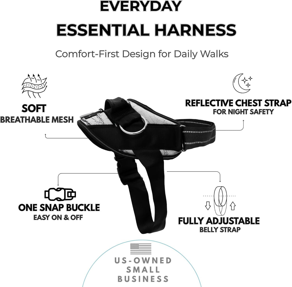 Essential Dog Harness, No-Pull Pet Vest (Oceanic Blue,S) | 3 Leash Clips, Easy On, No-Choke, Reflective, Adjustable Fit, Padded Comfort, Control Handle, For Small, Medium & Large Dogs