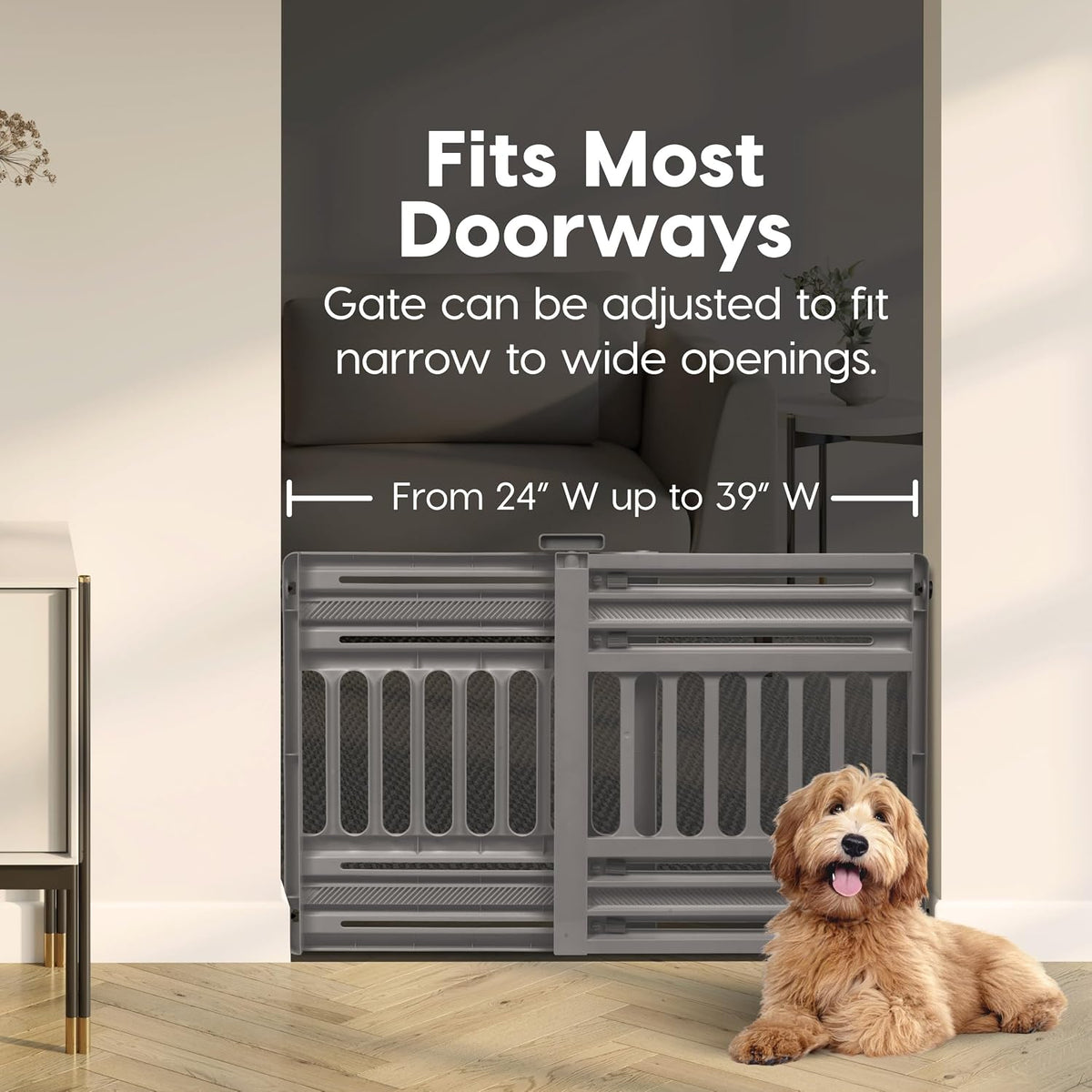 Pet Gate, Adjustable Width, Gray