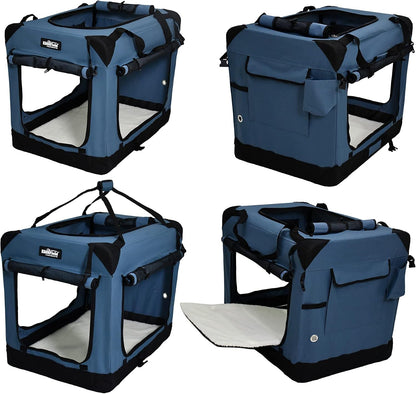 4-Door Folding Soft Dog Crate with Curtains (2-Year Warranty)