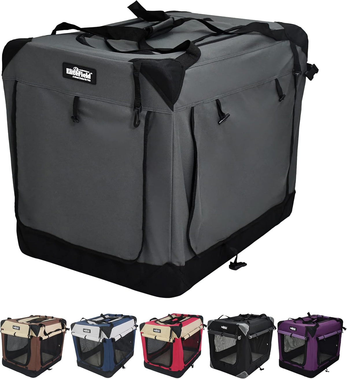 4-Door Folding Soft Dog Crate with Curtains (2-Year Warranty)
