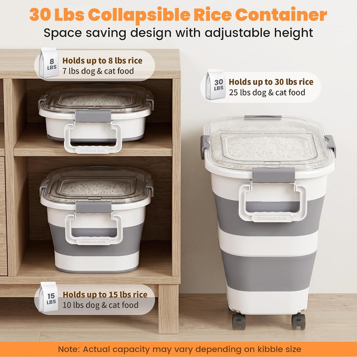 30 Lbs Rice Container, Collapsible Dog Food Storage Container