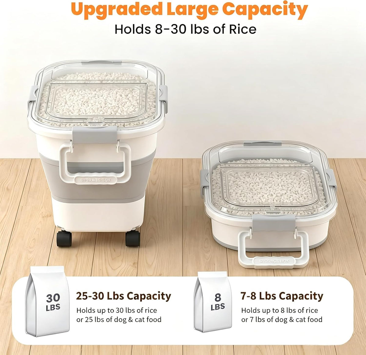 30 Lbs Rice Container, Collapsible Dog Food Storage Container