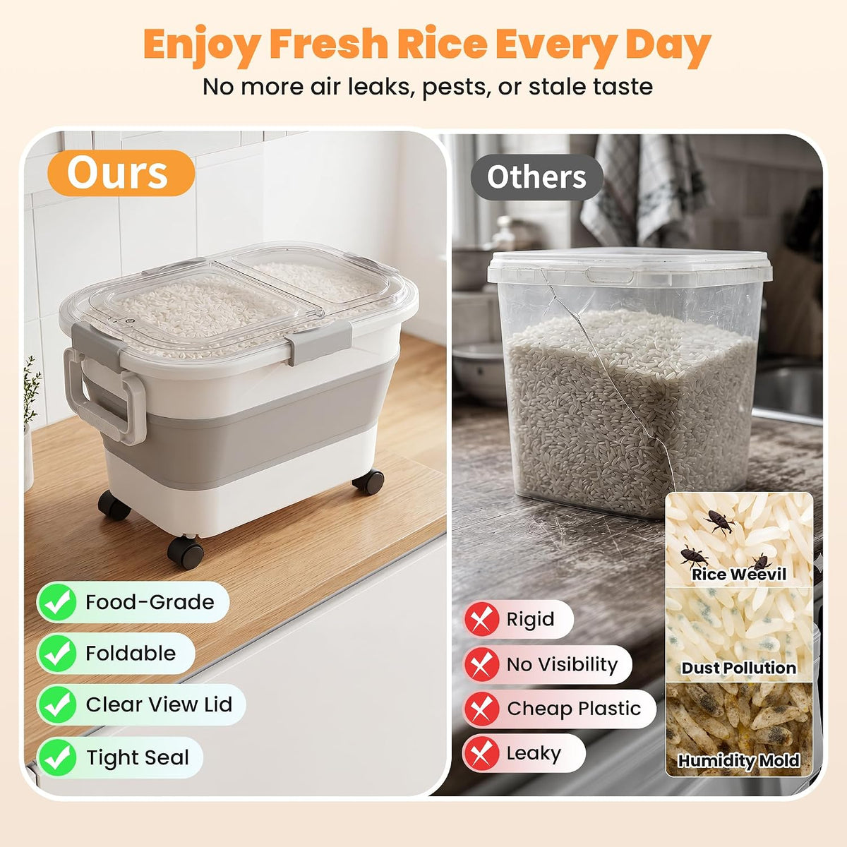30 Lbs Rice Container, Collapsible Dog Food Storage Container