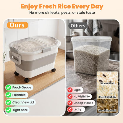 30 Lbs Rice Container, Collapsible Dog Food Storage Container