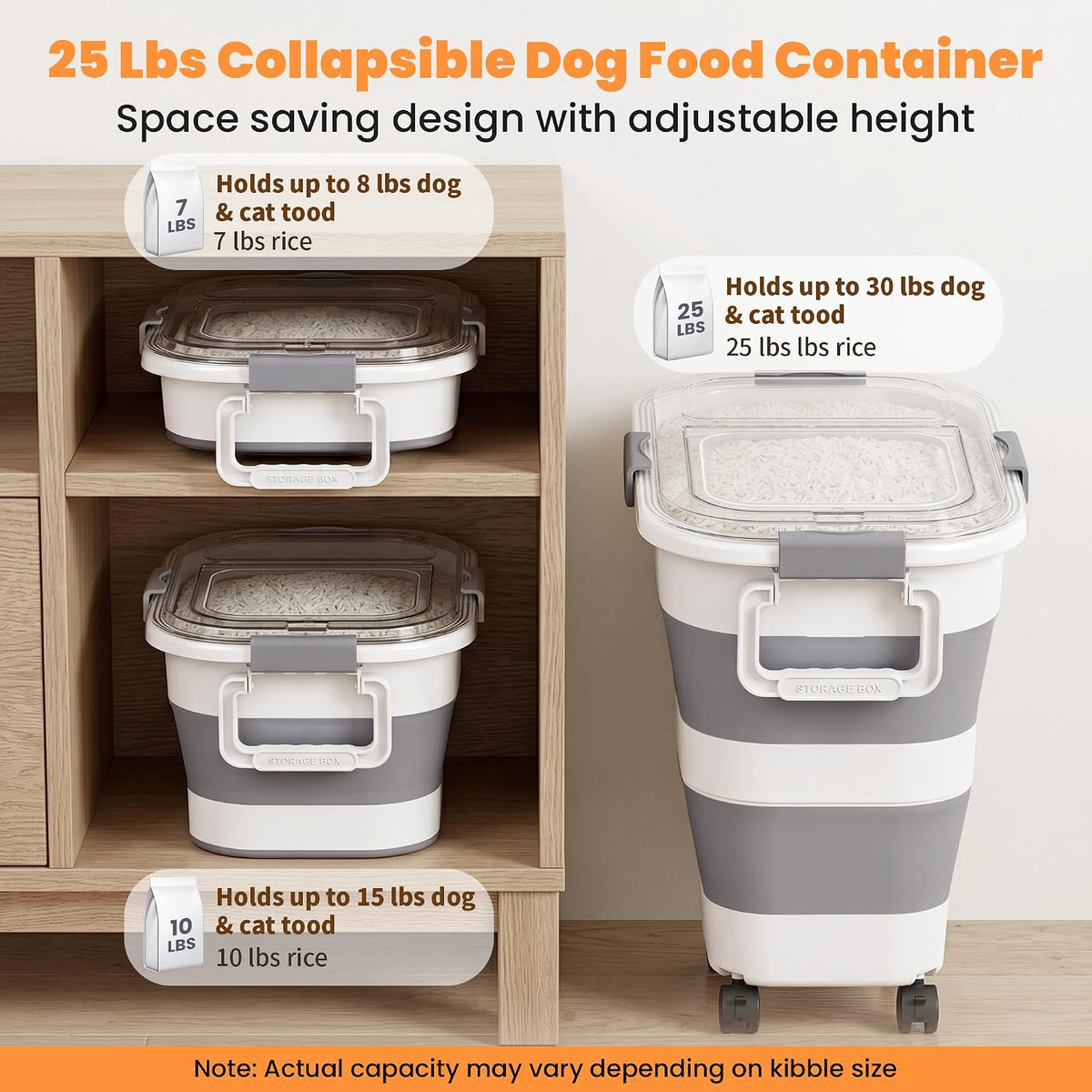 30 Lbs Rice Container, Collapsible Dog Food Storage Container