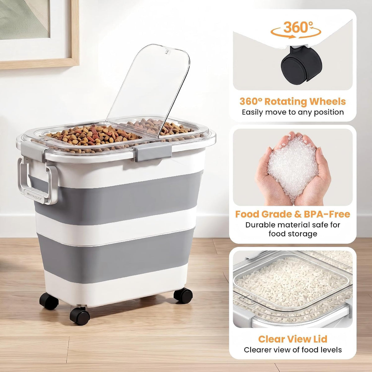 30 Lbs Rice Container, Collapsible Dog Food Storage Container