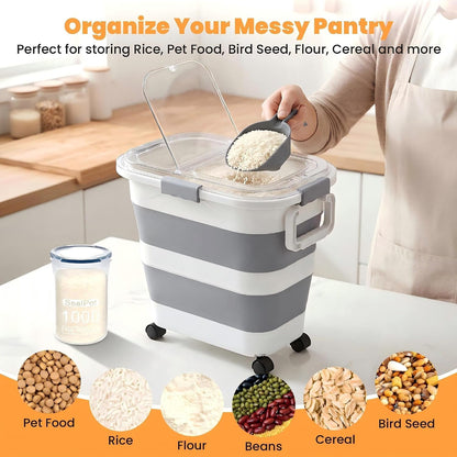 30 Lbs Rice Container, Collapsible Dog Food Storage Container