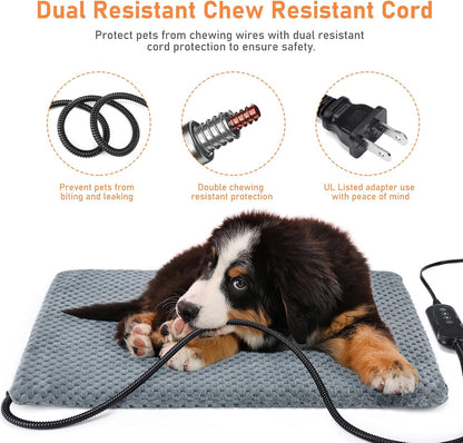 Heated Cat Bed, Waterproof Adjustable Temperature Dog Cat Heating Pad with Timer, Indoor Pet Heating Pad for Cats Dogs Electric Pads for Dogs Cats, Pet Heated Pad (S: 18" x 16")