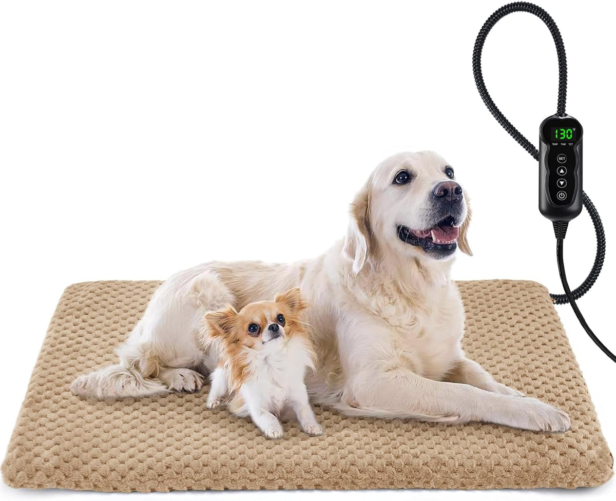 Heated Cat Bed, Waterproof Adjustable Temperature Dog Cat Heating Pad with Timer, Indoor Pet Heating Pad for Cats Dogs Electric Pads for Dogs Cats, Pet Heated Pad (S: 18" x 16")