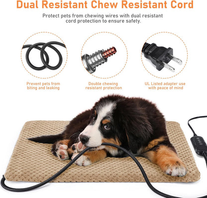 Heated Cat Bed, Waterproof Adjustable Temperature Dog Cat Heating Pad with Timer, Indoor Pet Heating Pad for Cats Dogs Electric Pads for Dogs Cats, Pet Heated Pad (S: 18" x 16")