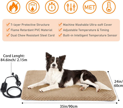 Heated Cat Bed, Waterproof Adjustable Temperature Dog Cat Heating Pad with Timer, Indoor Pet Heating Pad for Cats Dogs Electric Pads for Dogs Cats, Pet Heated Pad (S: 18" x 16")