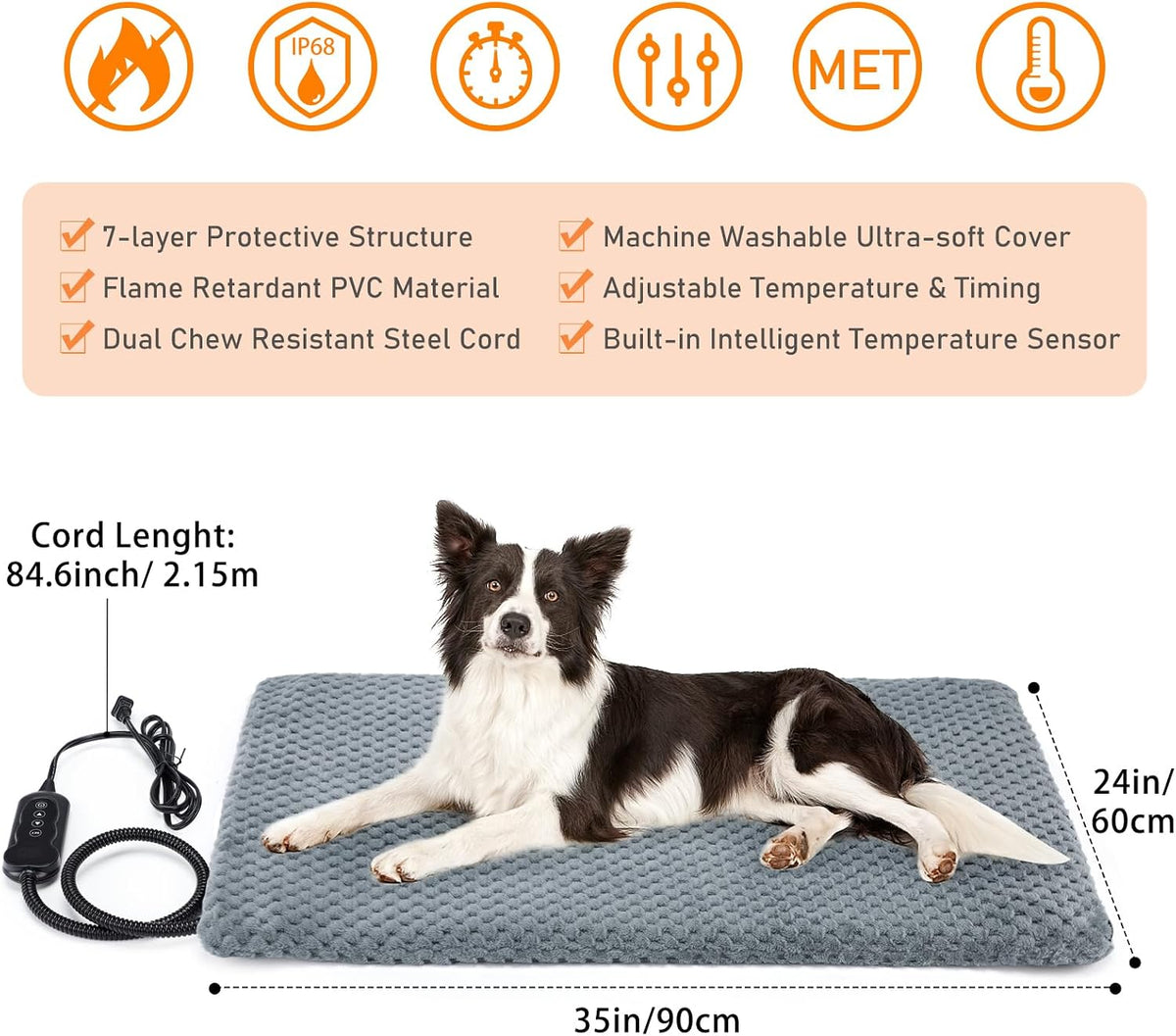Heated Cat Bed, Waterproof Adjustable Temperature Dog Cat Heating Pad with Timer, Indoor Pet Heating Pad for Cats Dogs Electric Pads for Dogs Cats, Pet Heated Pad (S: 18" x 16")