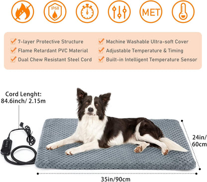 Heated Cat Bed, Waterproof Adjustable Temperature Dog Cat Heating Pad with Timer, Indoor Pet Heating Pad for Cats Dogs Electric Pads for Dogs Cats, Pet Heated Pad (S: 18" x 16")