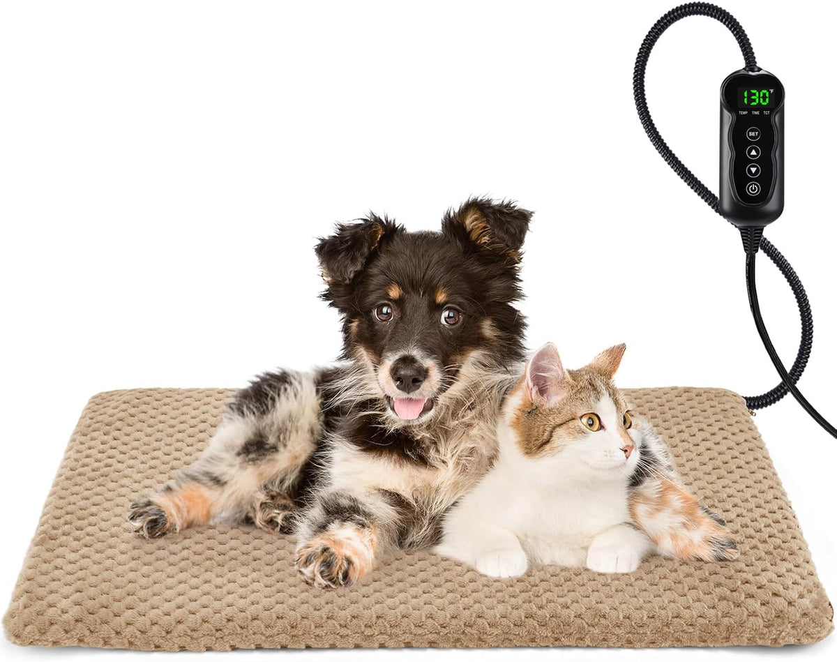 Heated Cat Bed, Waterproof Adjustable Temperature Dog Cat Heating Pad with Timer, Indoor Pet Heating Pad for Cats Dogs Electric Pads for Dogs Cats, Pet Heated Pad (S: 18" x 16")