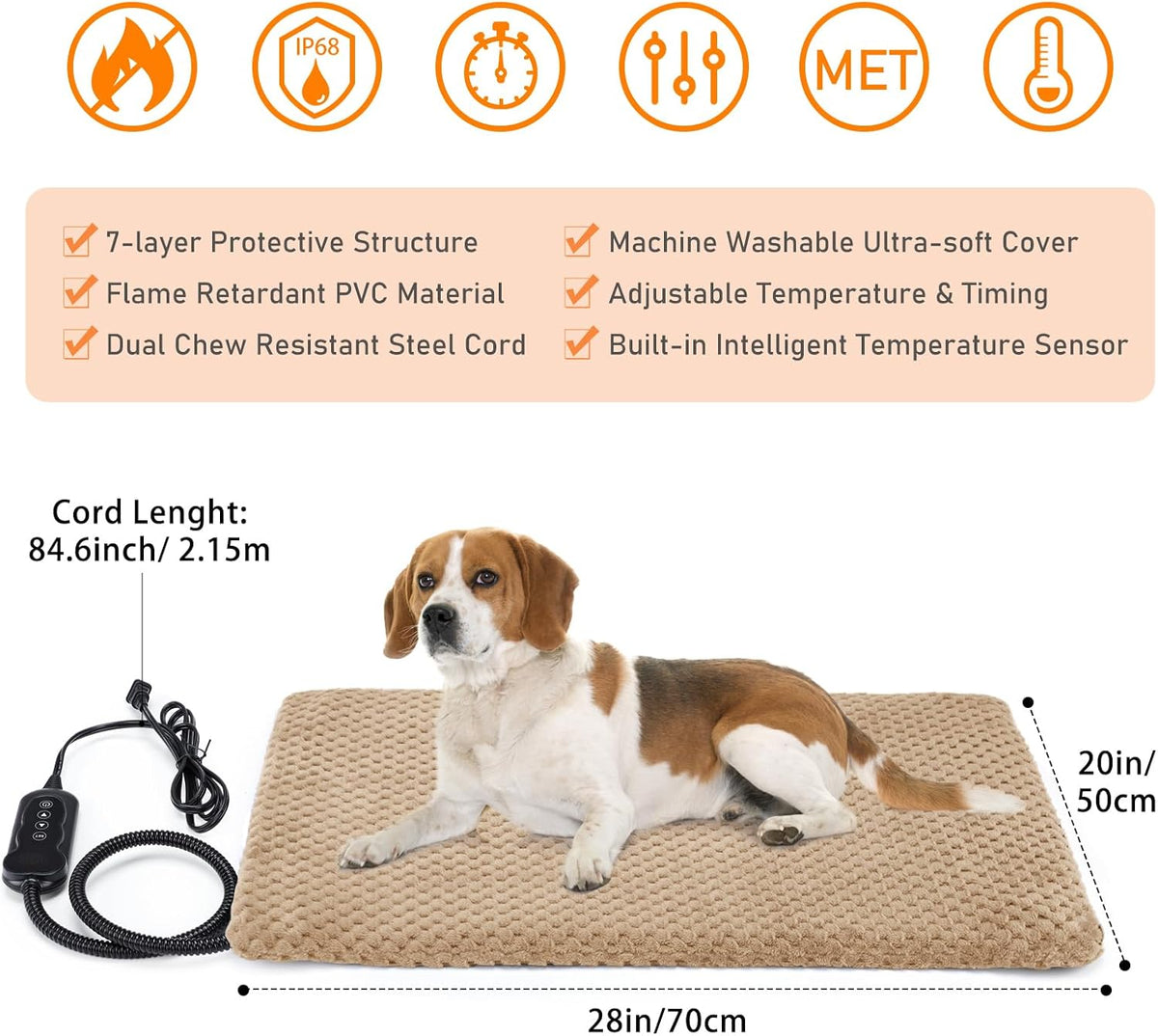 Heated Cat Bed, Waterproof Adjustable Temperature Dog Cat Heating Pad with Timer, Indoor Pet Heating Pad for Cats Dogs Electric Pads for Dogs Cats, Pet Heated Pad (S: 18" x 16")