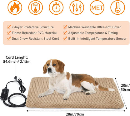 Heated Cat Bed, Waterproof Adjustable Temperature Dog Cat Heating Pad with Timer, Indoor Pet Heating Pad for Cats Dogs Electric Pads for Dogs Cats, Pet Heated Pad (S: 18" x 16")