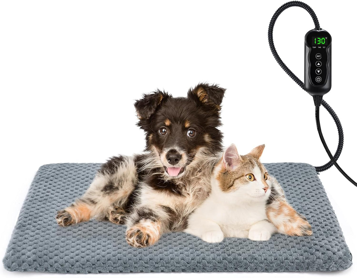 Heated Cat Bed, Waterproof Adjustable Temperature Dog Cat Heating Pad with Timer, Indoor Pet Heating Pad for Cats Dogs Electric Pads for Dogs Cats, Pet Heated Pad (S: 18" x 16")
