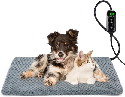 Heated Cat Bed, Waterproof Adjustable Temperature Dog Cat Heating Pad with Timer, Indoor Pet Heating Pad for Cats Dogs Electric Pads for Dogs Cats, Pet Heated Pad (S: 18" x 16")