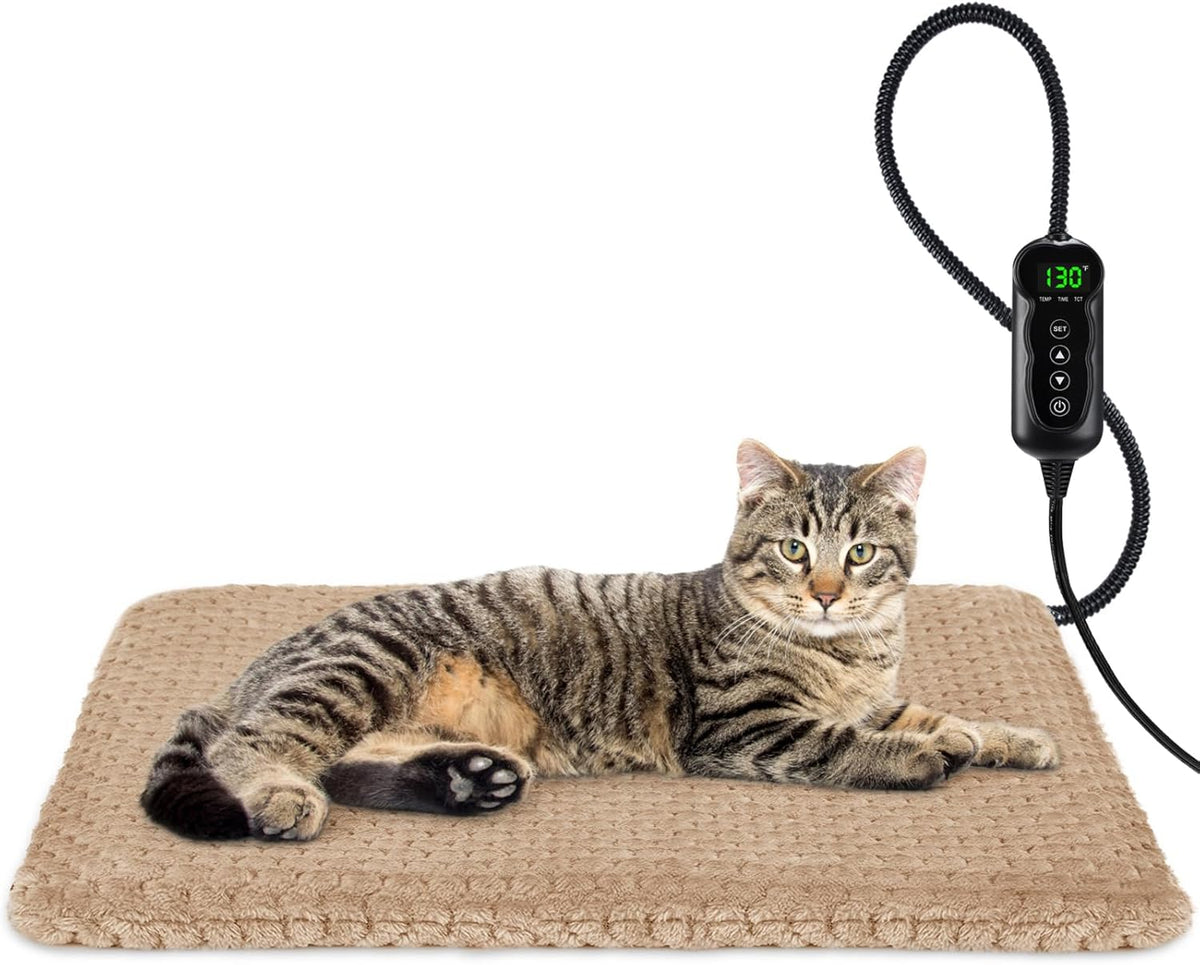 Heated Cat Bed, Waterproof Adjustable Temperature Dog Cat Heating Pad with Timer, Indoor Pet Heating Pad for Cats Dogs Electric Pads for Dogs Cats, Pet Heated Pad (S: 18" x 16")