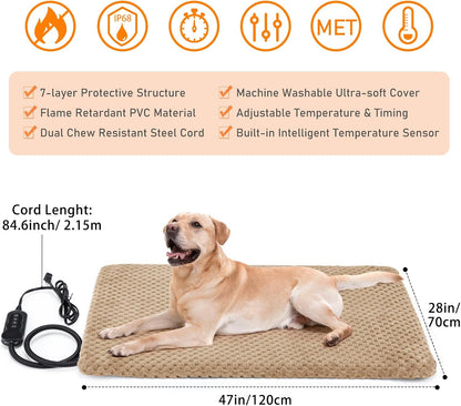 Heated Cat Bed, Waterproof Adjustable Temperature Dog Cat Heating Pad with Timer, Indoor Pet Heating Pad for Cats Dogs Electric Pads for Dogs Cats, Pet Heated Pad (S: 18" x 16")