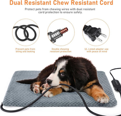 Heated Cat Bed, Waterproof Adjustable Temperature Dog Cat Heating Pad with Timer, Indoor Pet Heating Pad for Cats Dogs Electric Pads for Dogs Cats, Pet Heated Pad (S: 18" x 16")