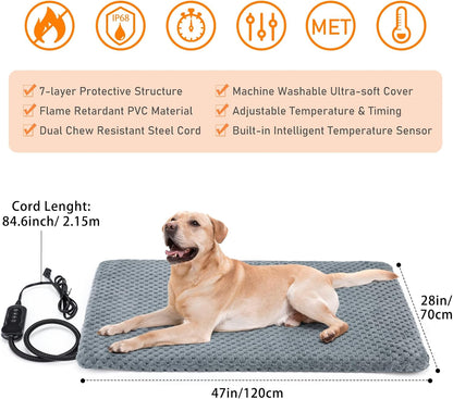Heated Cat Bed, Waterproof Adjustable Temperature Dog Cat Heating Pad with Timer, Indoor Pet Heating Pad for Cats Dogs Electric Pads for Dogs Cats, Pet Heated Pad (S: 18" x 16")
