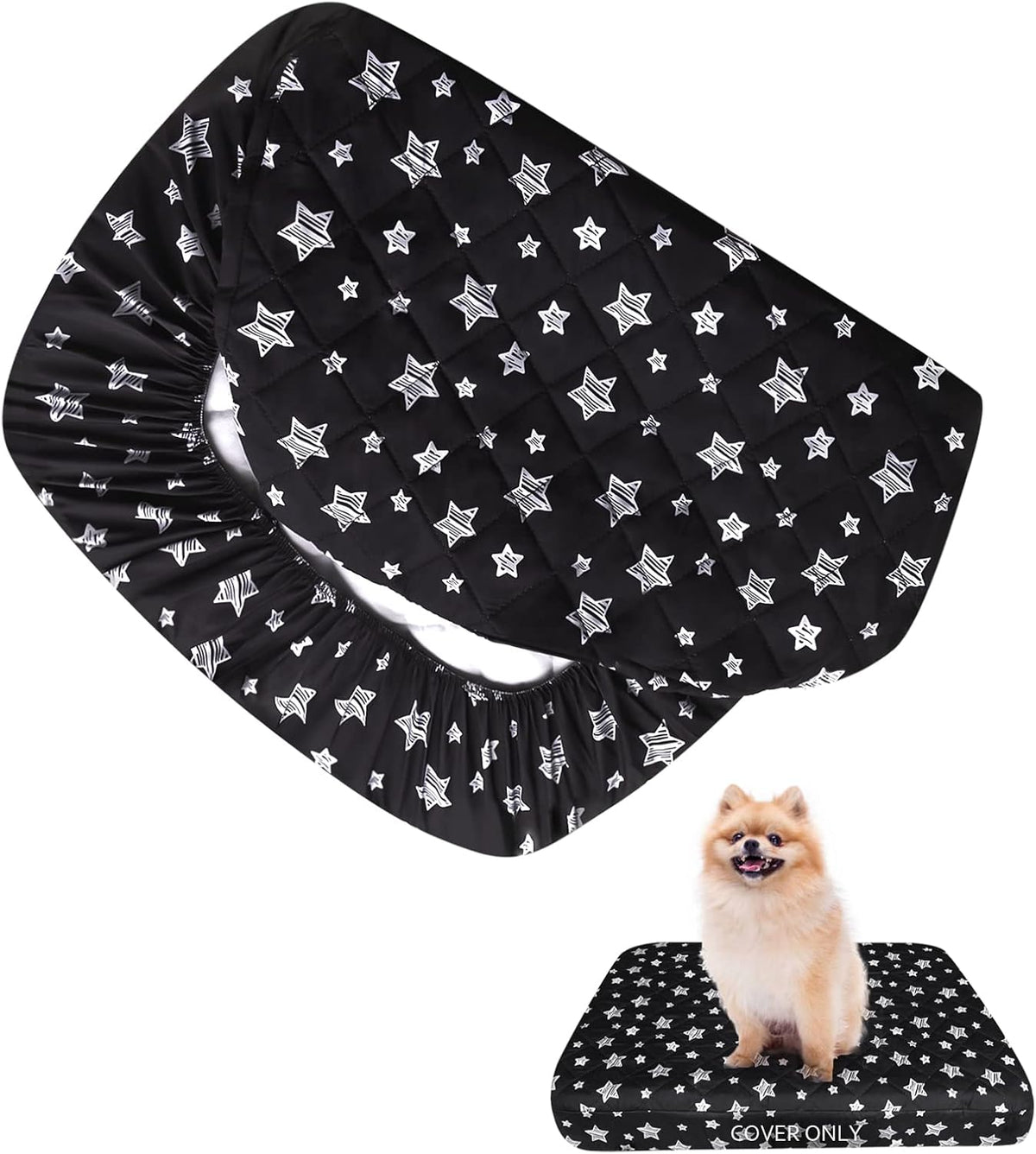 Waterproof Dog Bed Covers Replacement Lovely Grey Star Print, 27x36 Inches | Washable Pet Hair Easy to Remove, Noiseless Quilted Puppy Pet Bed Cover , for Dog/Cat, Cover Only
