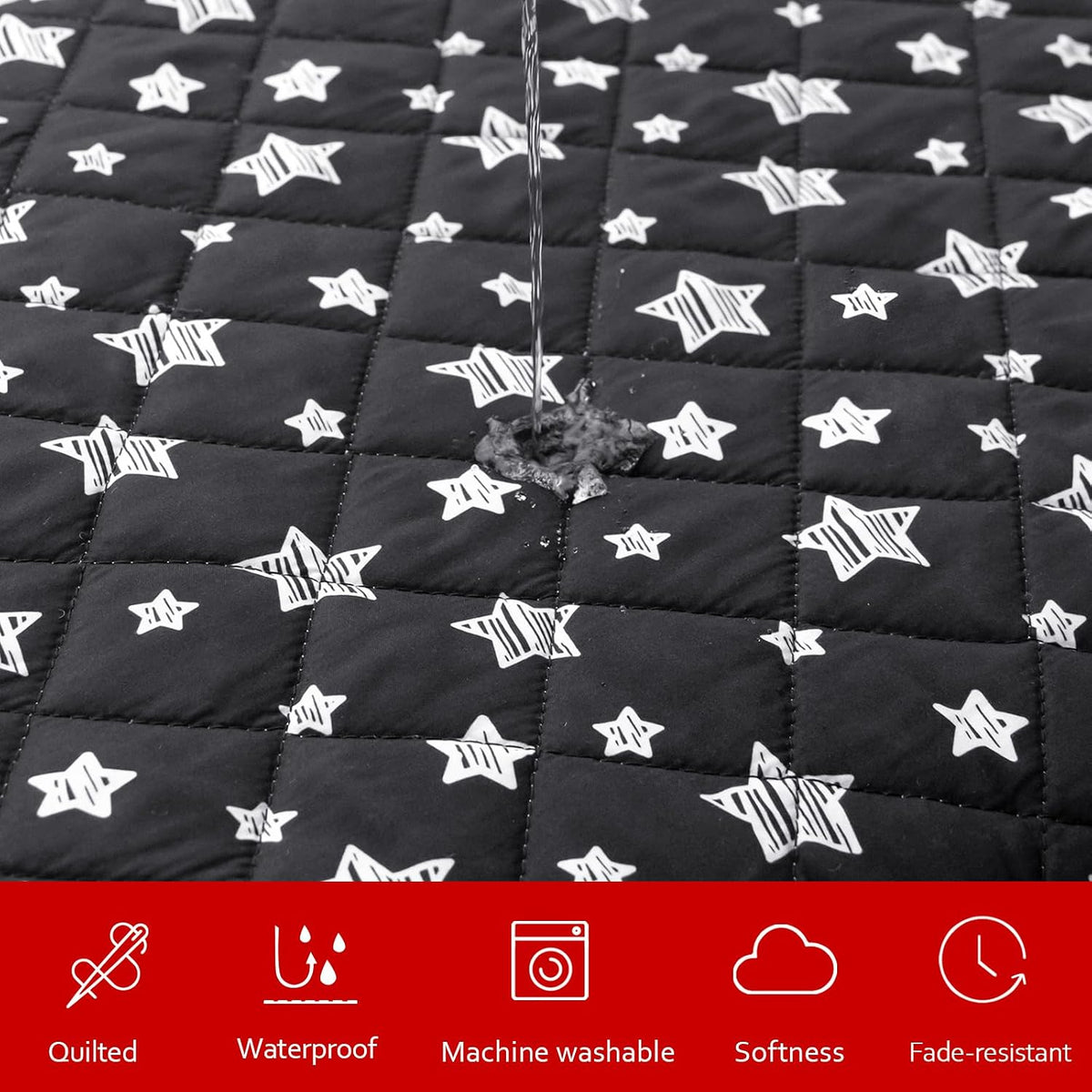 Waterproof Dog Bed Covers Replacement Lovely Grey Star Print, 27x36 Inches | Washable Pet Hair Easy to Remove, Noiseless Quilted Puppy Pet Bed Cover , for Dog/Cat, Cover Only