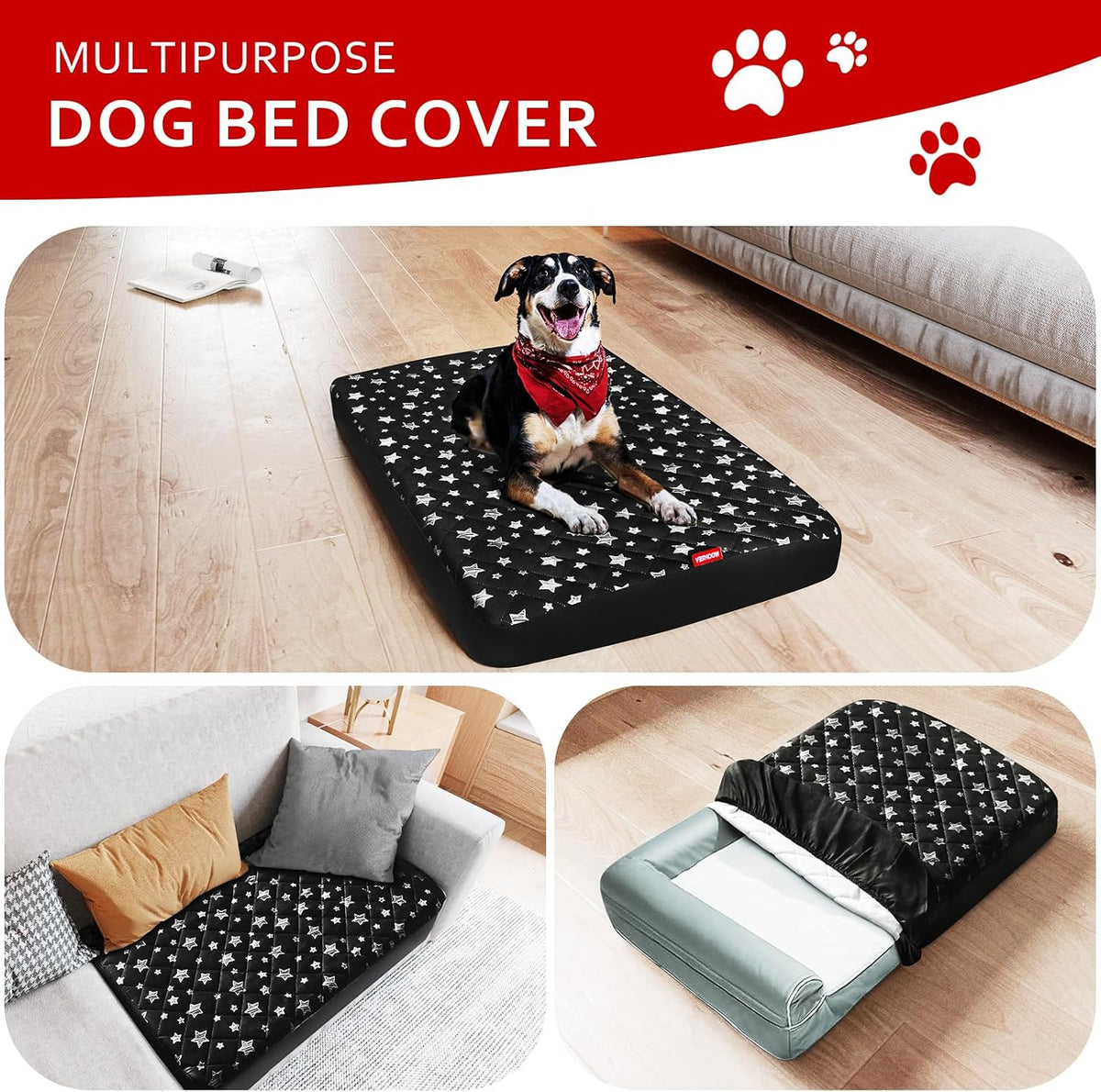 Waterproof Dog Bed Covers Replacement Lovely Grey Star Print, 27x36 Inches | Washable Pet Hair Easy to Remove, Noiseless Quilted Puppy Pet Bed Cover , for Dog/Cat, Cover Only