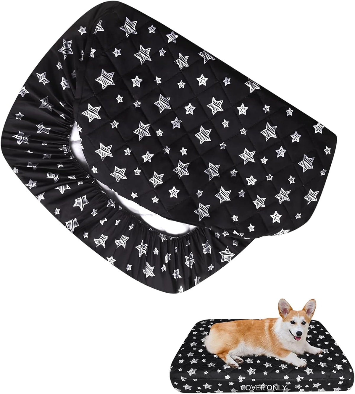 Waterproof Dog Bed Covers Replacement Lovely Grey Star Print, 27x36 Inches | Washable Pet Hair Easy to Remove, Noiseless Quilted Puppy Pet Bed Cover , for Dog/Cat, Cover Only