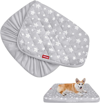 Waterproof Dog Bed Covers Replacement Lovely Grey Star Print, 27x36 Inches | Washable Pet Hair Easy to Remove, Noiseless Quilted Puppy Pet Bed Cover , for Dog/Cat, Cover Only