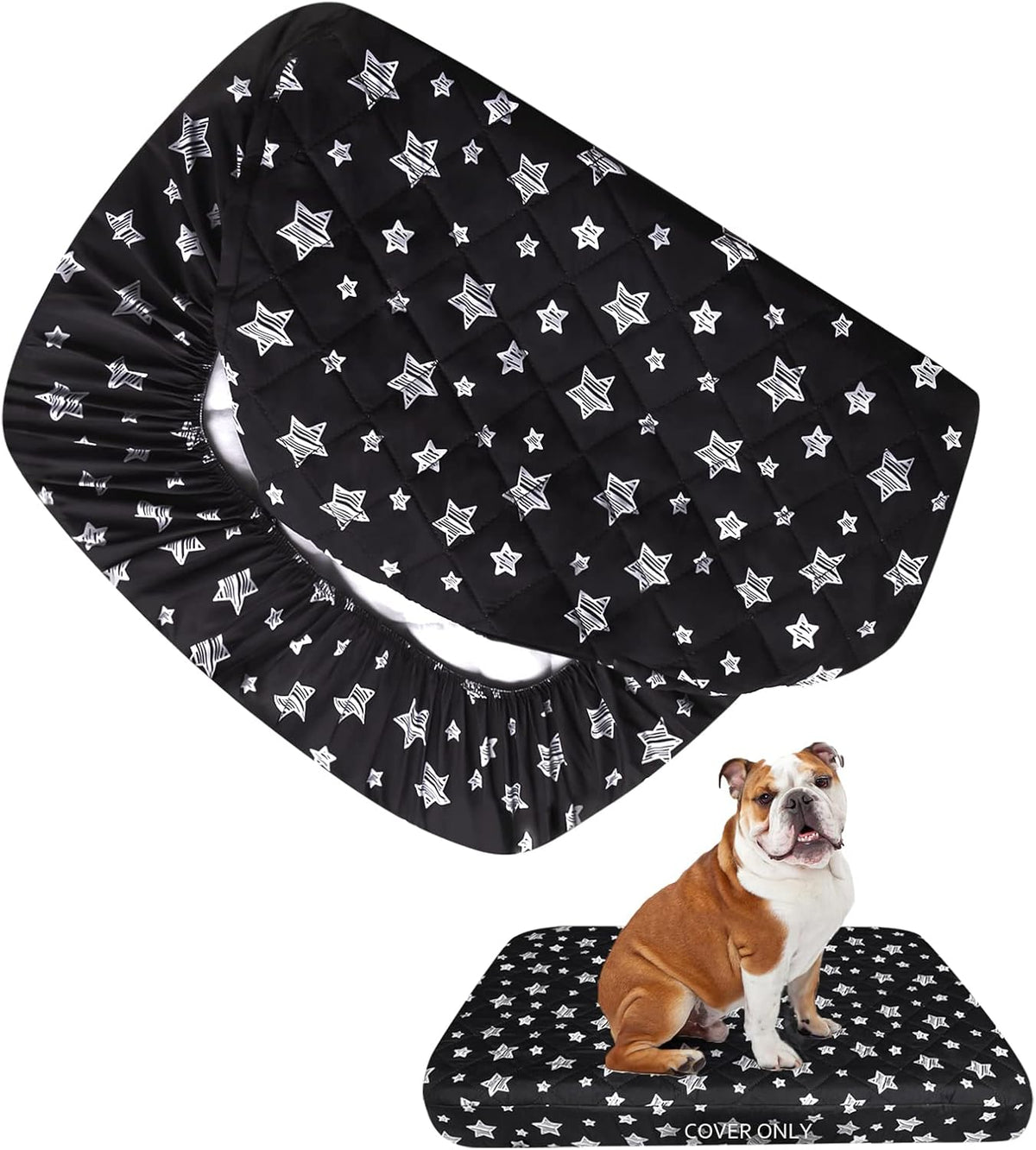 Waterproof Dog Bed Covers Replacement Lovely Grey Star Print, 27x36 Inches | Washable Pet Hair Easy to Remove, Noiseless Quilted Puppy Pet Bed Cover , for Dog/Cat, Cover Only