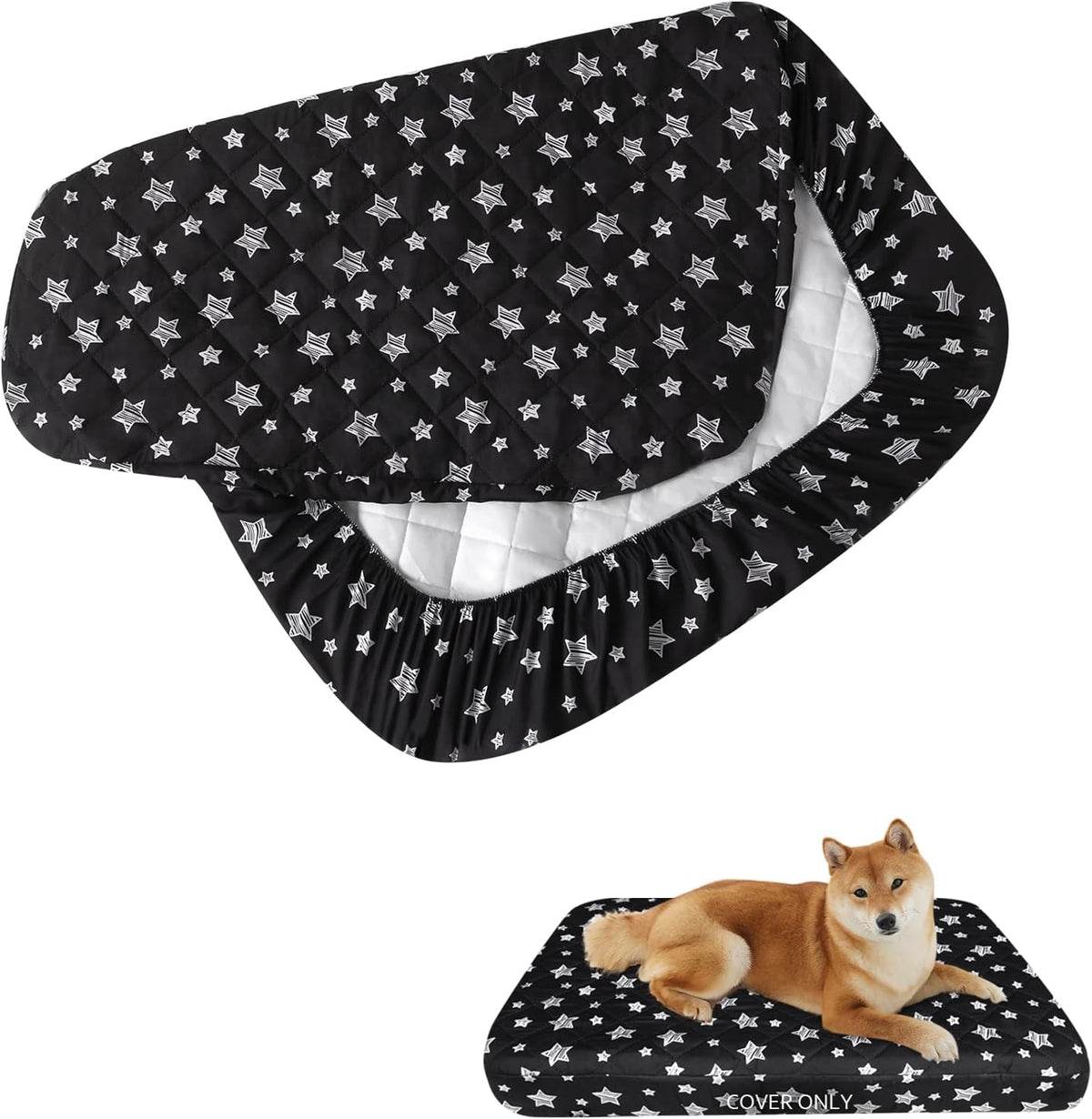 Waterproof Dog Bed Covers Replacement Lovely Grey Star Print, 27x36 Inches | Washable Pet Hair Easy to Remove, Noiseless Quilted Puppy Pet Bed Cover , for Dog/Cat, Cover Only