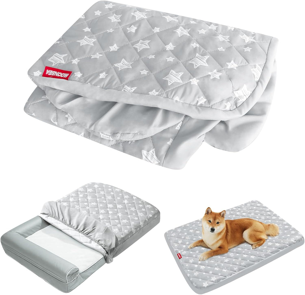 Waterproof Dog Bed Covers Replacement Lovely Grey Star Print, 27x36 Inches | Washable Pet Hair Easy to Remove, Noiseless Quilted Puppy Pet Bed Cover , for Dog/Cat, Cover Only